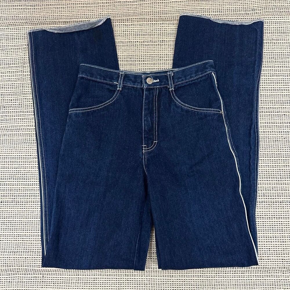 Vintage 70s Brittania Navy Dark Wash Ultra High Rise Rocker Jeans